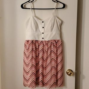 Three Pink Hearts Sz M White/Print Dress